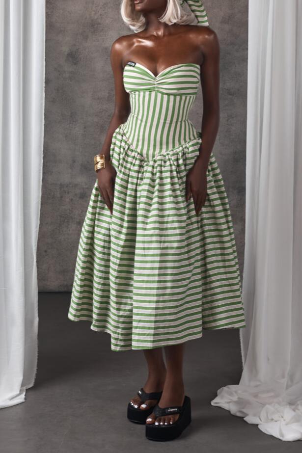 Slim Pinstripe Bandeau Dress