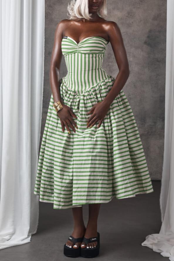 Slim Pinstripe Bandeau Dress