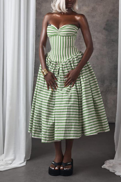 Slim Pinstripe Bandeau Dress