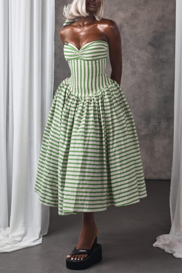 Slim Pinstripe Bandeau Dress