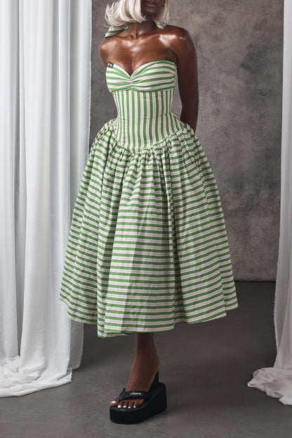 Slim Pinstripe Bandeau Dress