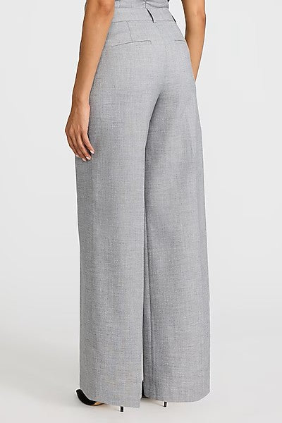 Textured Twill Gray Fold Over Strapless Tailored Top & Mid Rise Wide Leg Pant Set