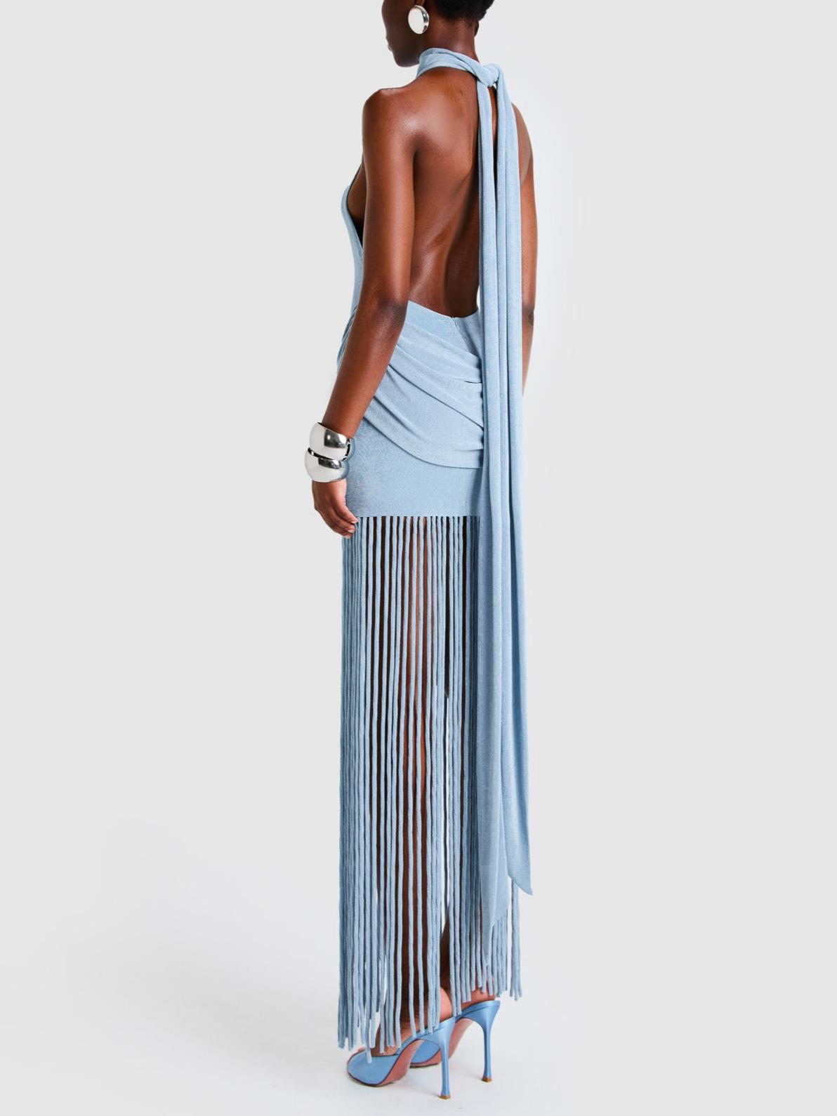 Fringe Combo Halter Dress