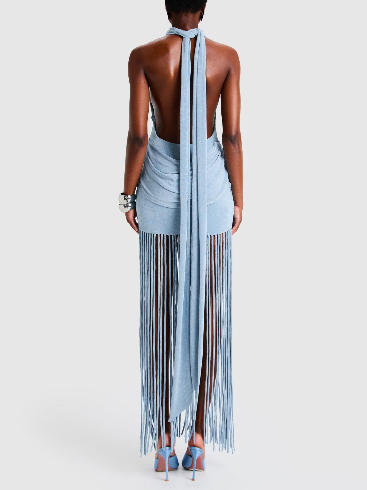 Fringe Combo Halter Dress