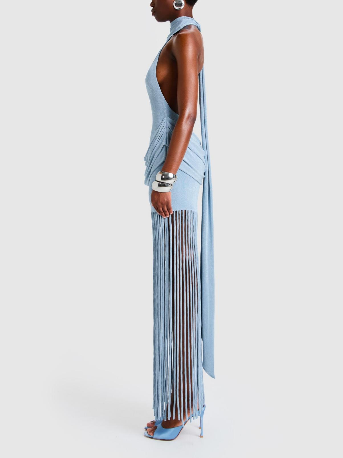 Fringe Combo Halter Dress