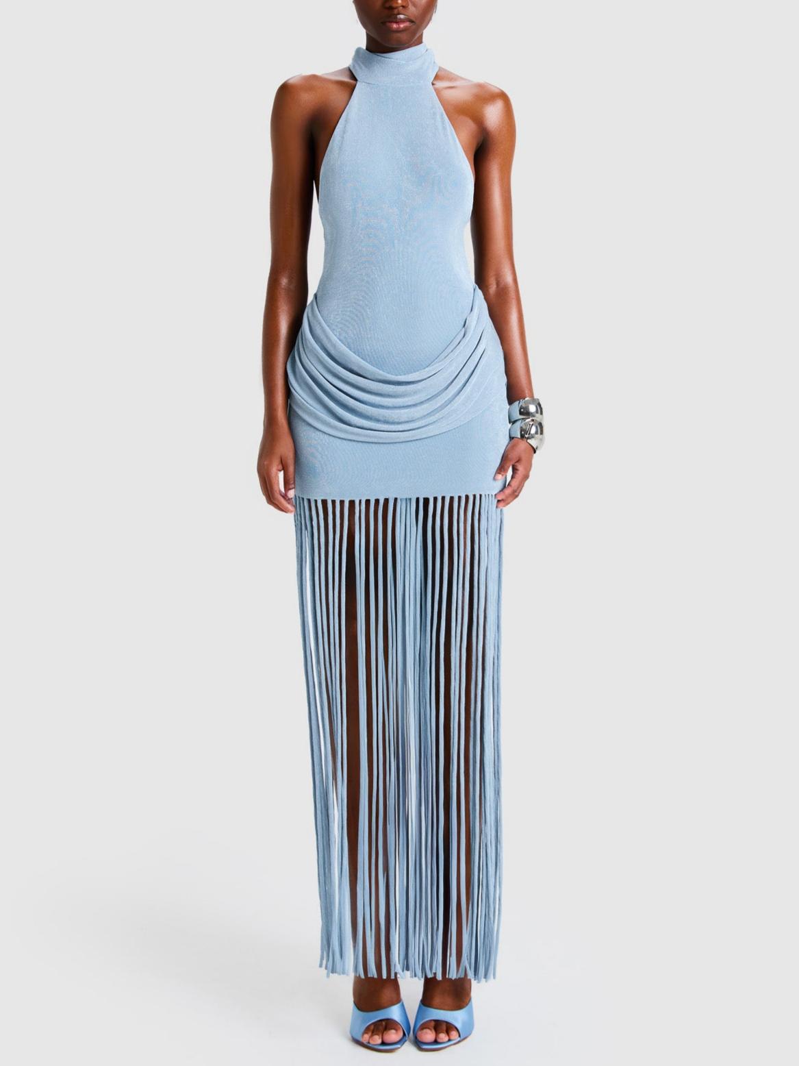 Fringe Combo Halter Dress