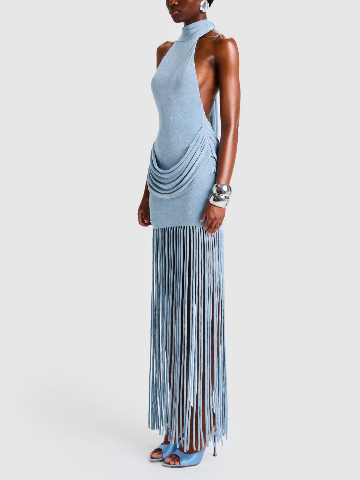 Fringe Combo Halter Dress
