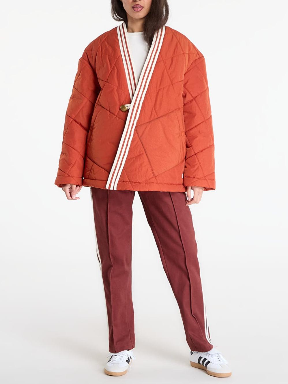 Orange Quilted Collarless Jacket