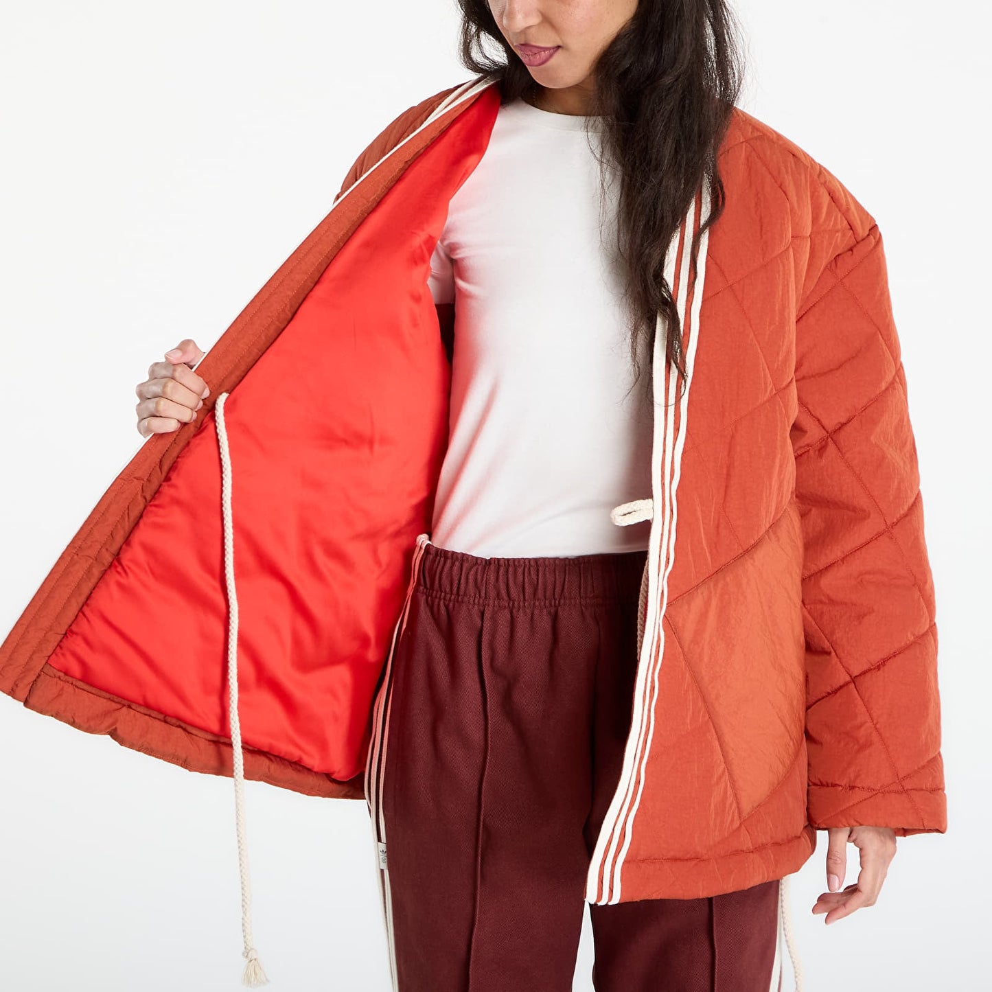 Orange Quilted Collarless Jacket