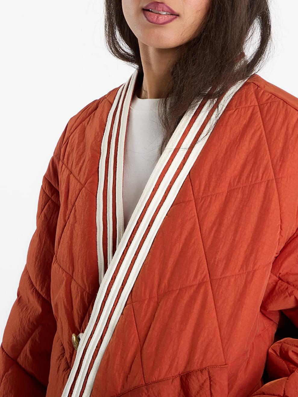 Orange Quilted Collarless Jacket