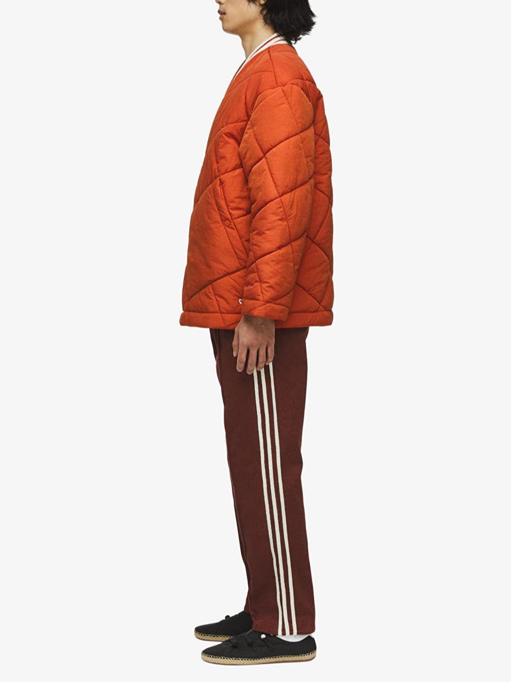 Orange Quilted Collarless Jacket