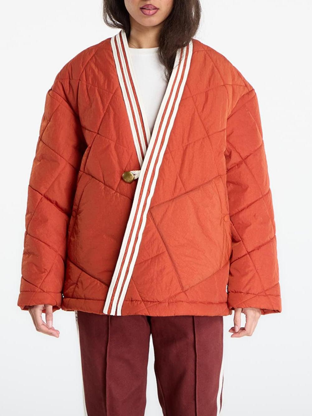 Orange Quilted Collarless Jacket