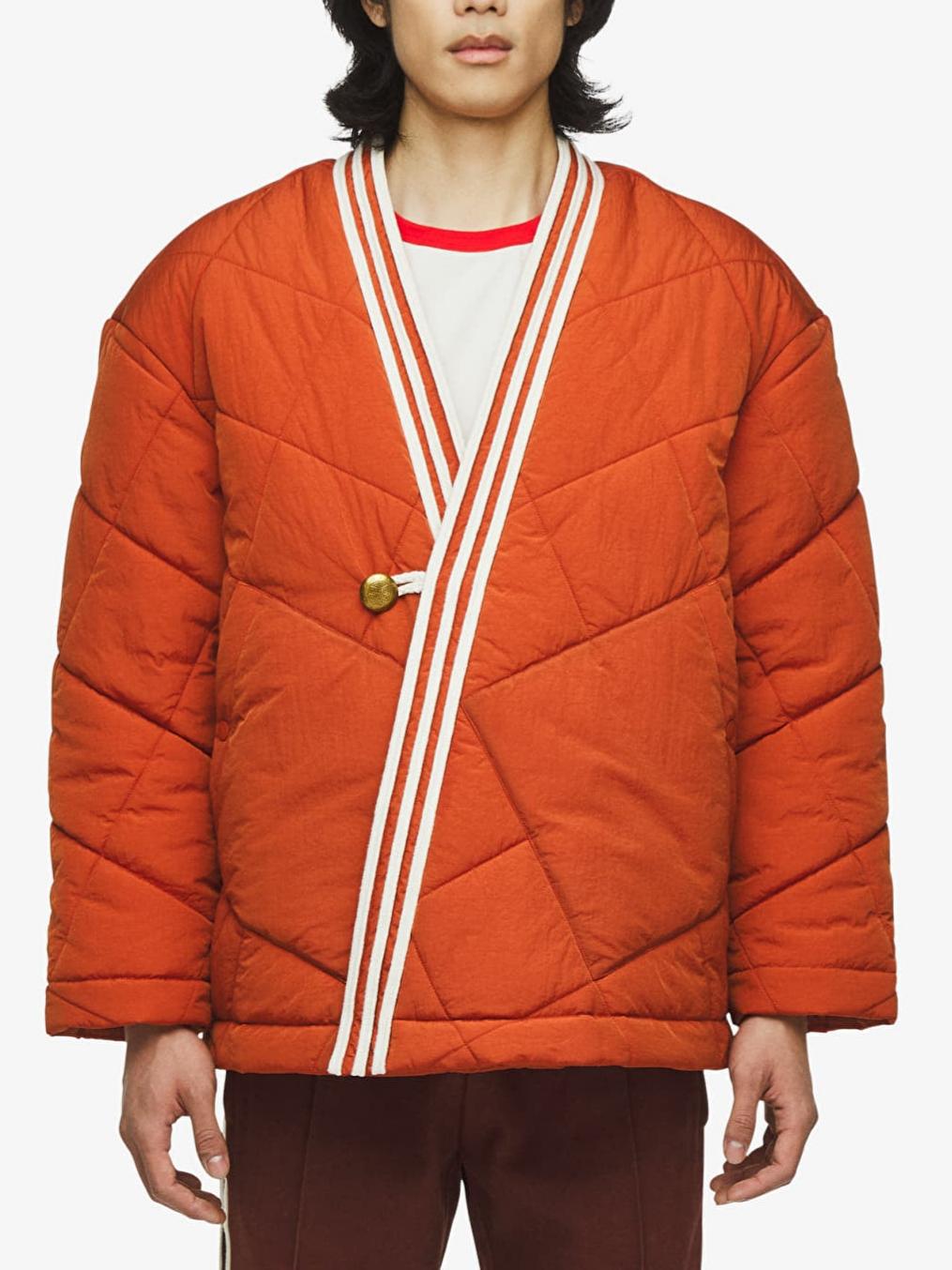 Orange Quilted Collarless Jacket
