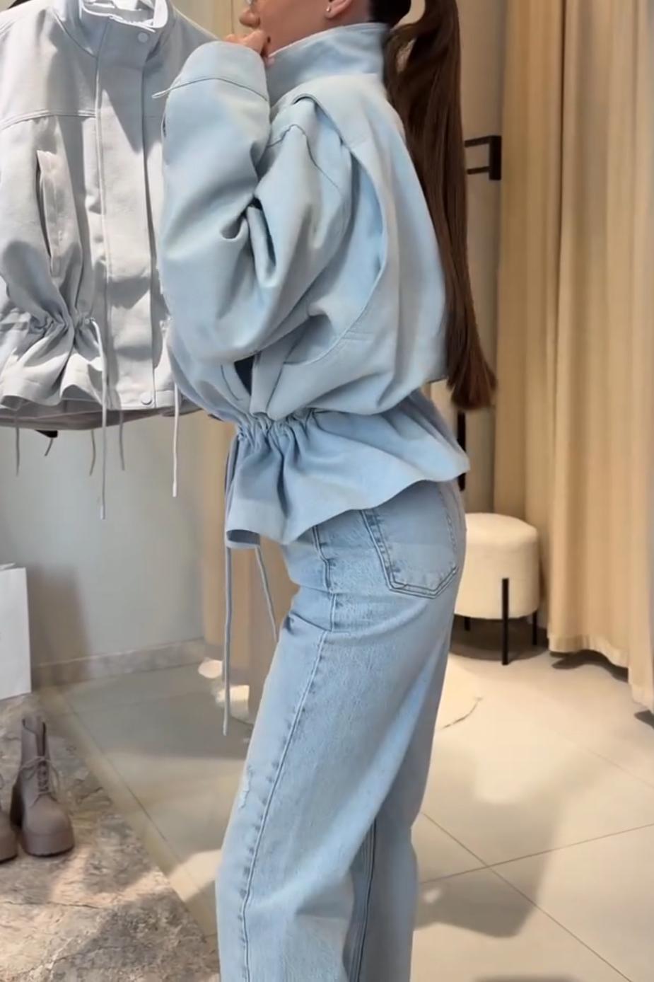 Drawstring Waist Shirt Jacket