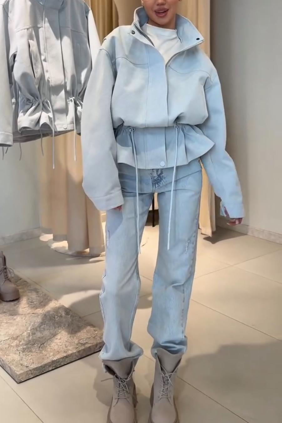 Drawstring Waist Shirt Jacket