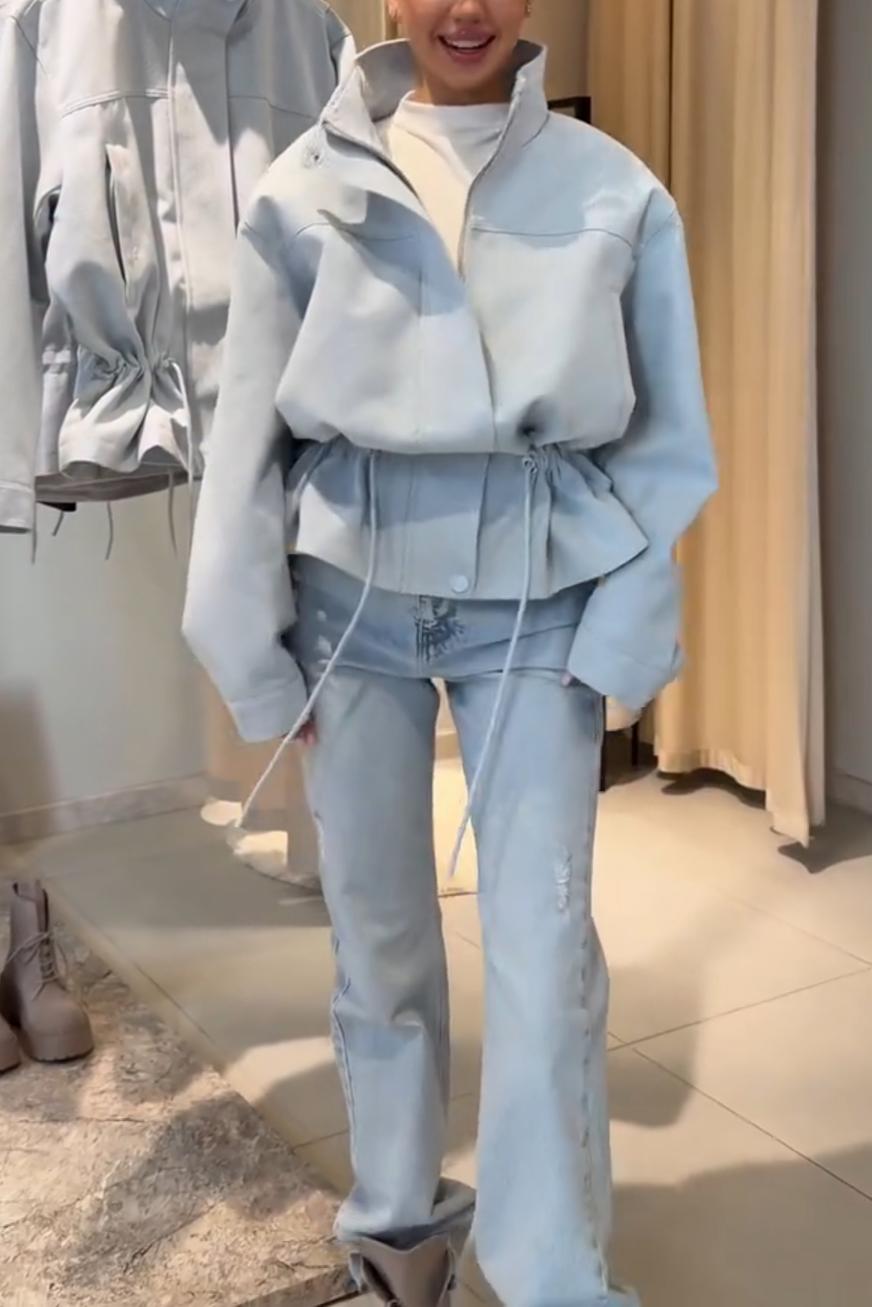 Drawstring Waist Shirt Jacket