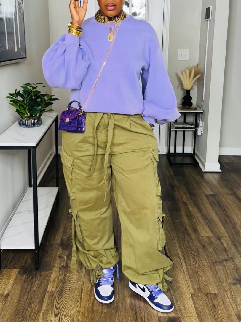 Balloon Sleeve Open Back Sweatshirt
