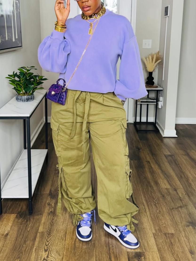 Balloon Sleeve Open Back Sweatshirt