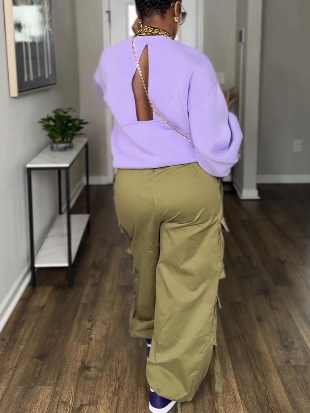 Balloon Sleeve Open Back Sweatshirt