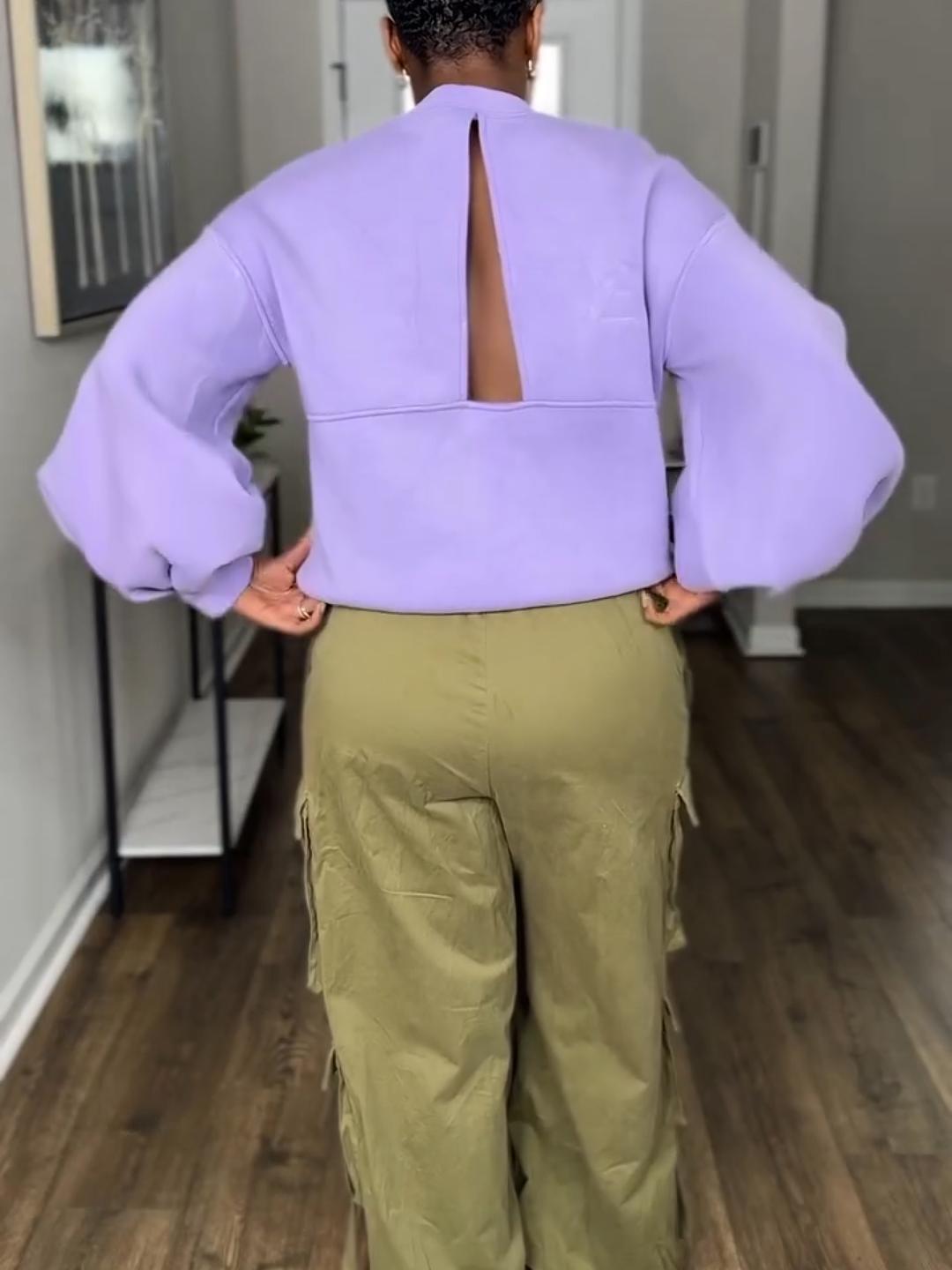 Balloon Sleeve Open Back Sweatshirt