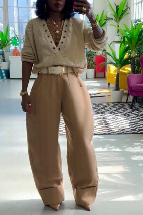 Relaxed Straight-Leg Textured Tailored Pants