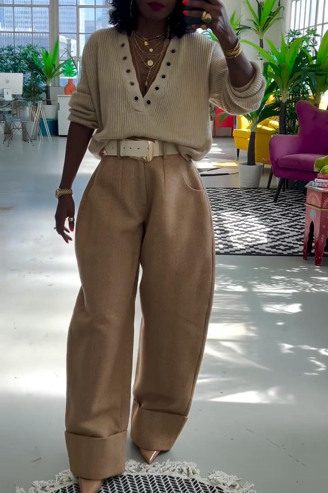 Relaxed Straight-Leg Textured Tailored Pants