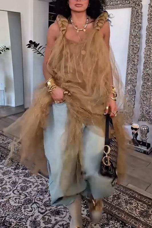 Braided Strap Asymmetrical Tulle Dress