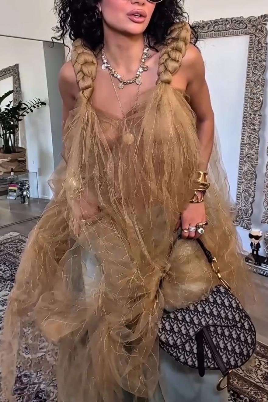 Braided Strap Asymmetrical Tulle Dress