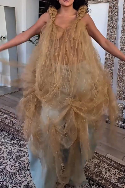 Braided Strap Asymmetrical Tulle Dress