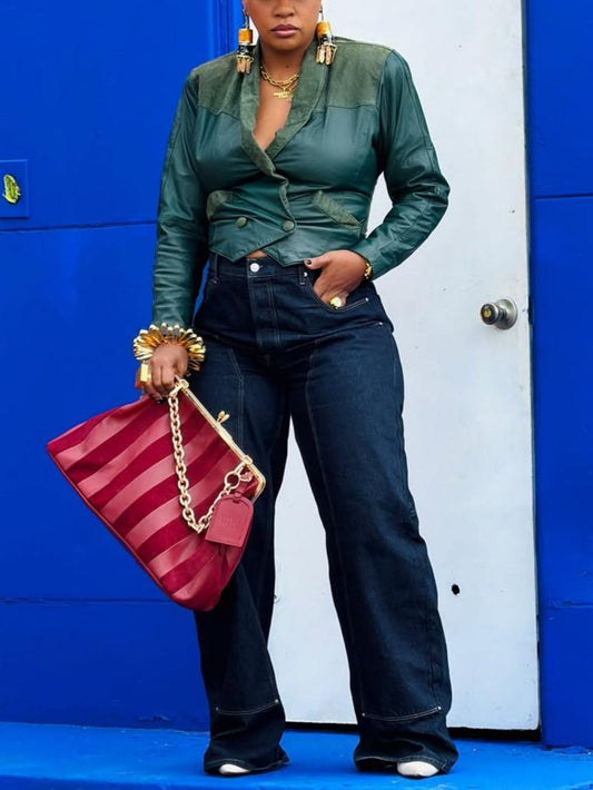 Vintage Green Leather 80's  Jacket