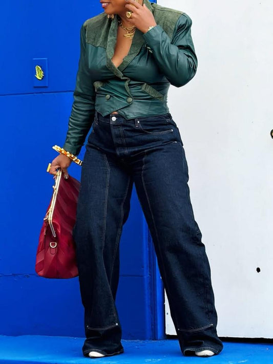 Vintage Green Leather 80's  Jacket