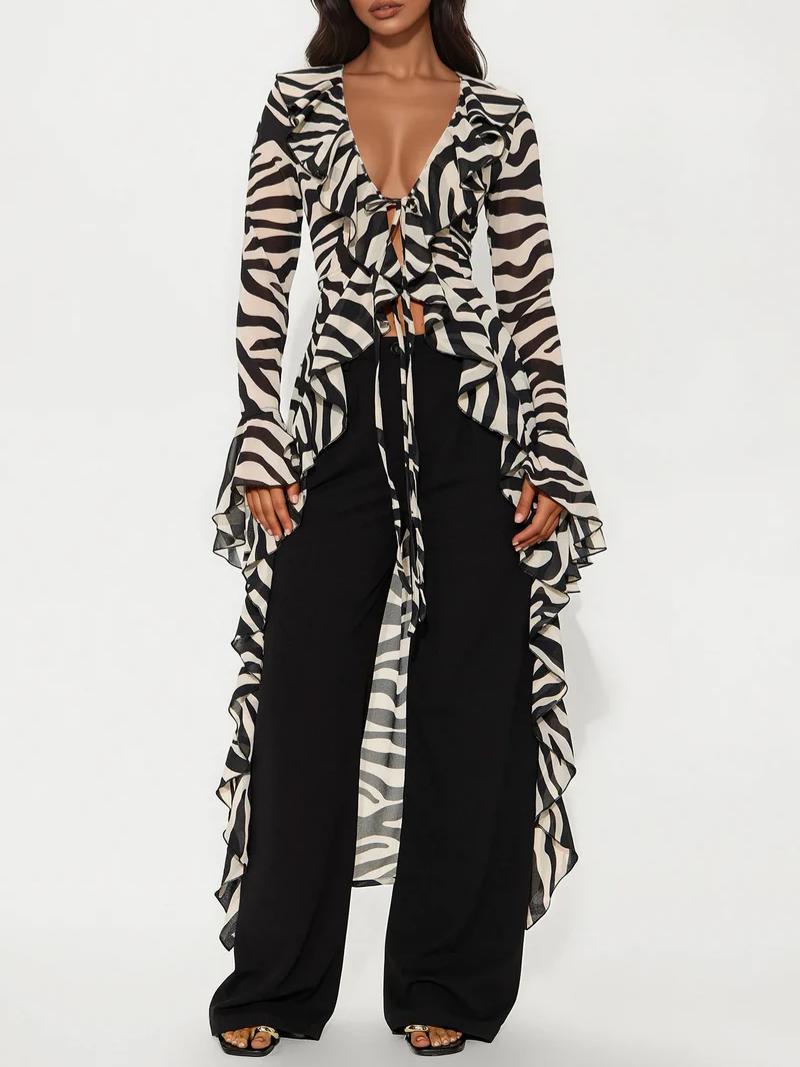 Wild Seduction Zebra Chiffon Maxi Top