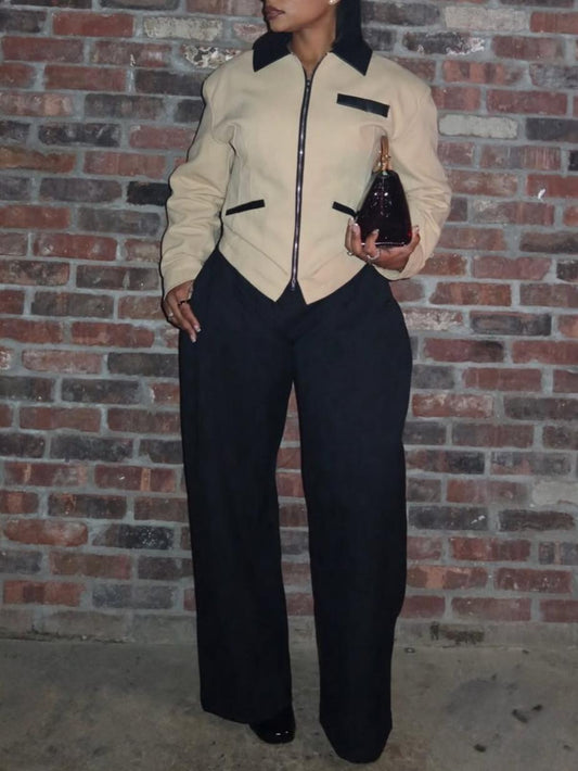 Vintage Patch Collar Multi-Pocket Cinched Waist Relaxed Fit Jacket