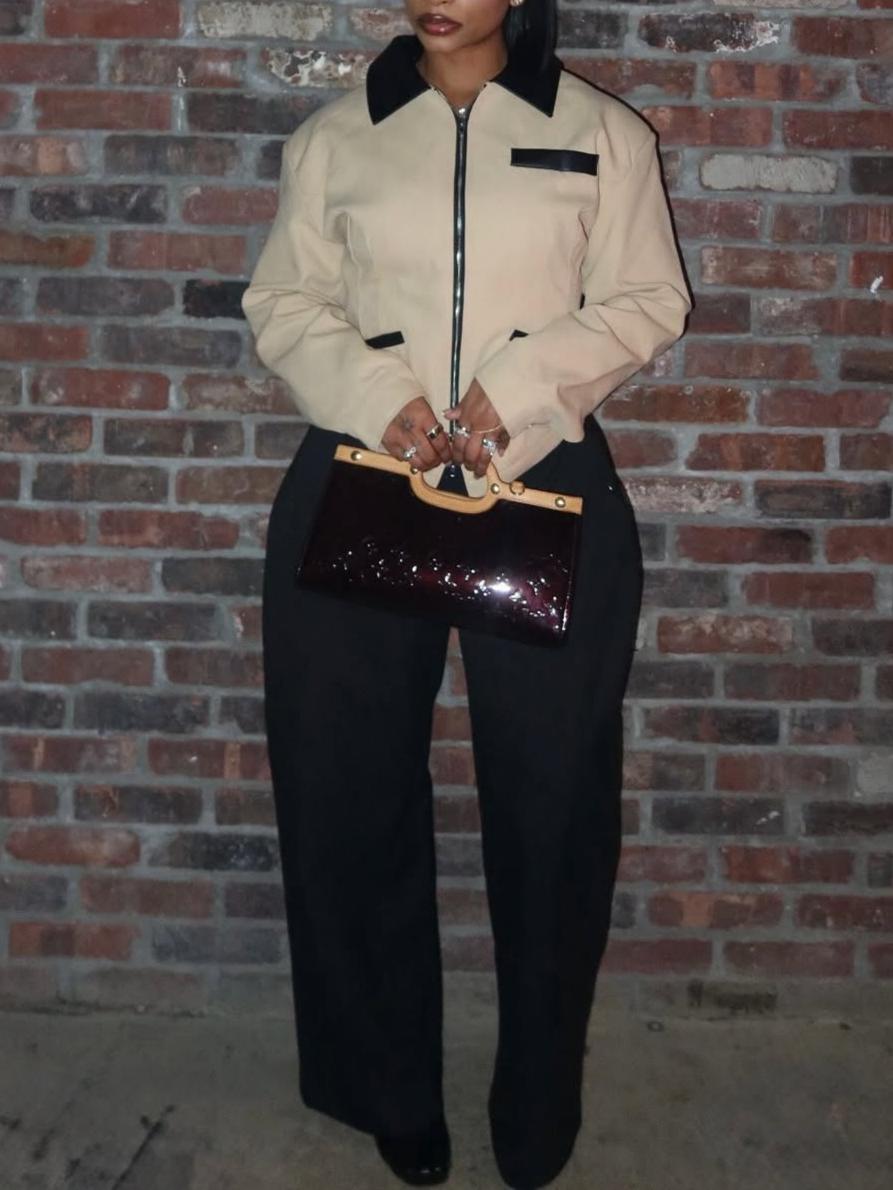 Vintage Patch Collar Multi-Pocket Cinched Waist Relaxed Fit Jacket
