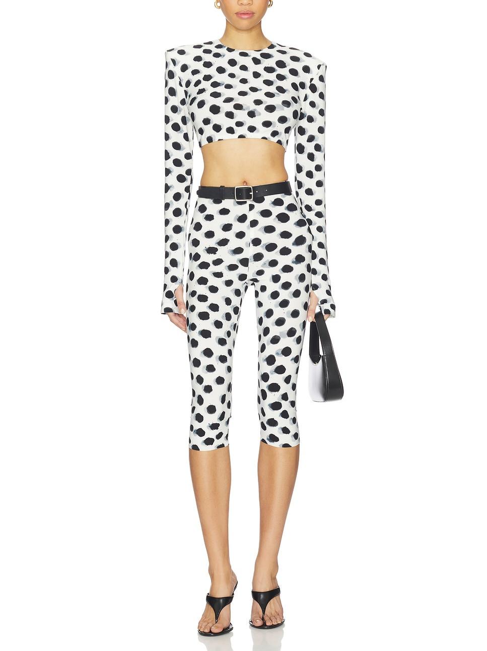 Cropped Long Sleeve Shoulder Pad Top