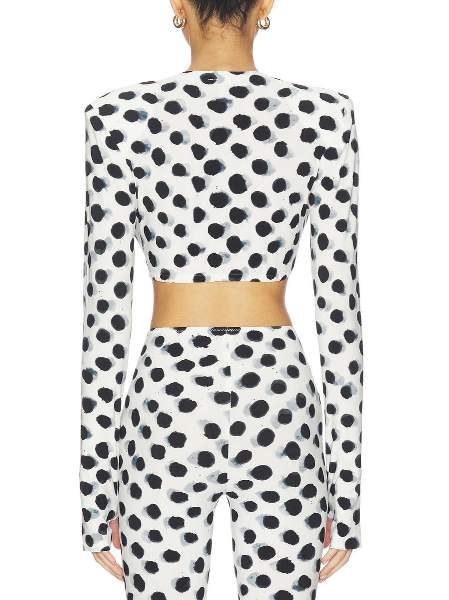 Cropped Long Sleeve Shoulder Pad Top