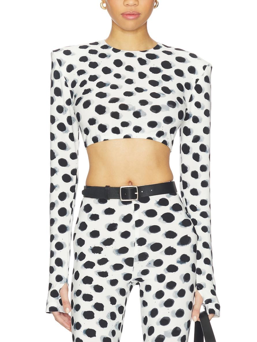 Cropped Long Sleeve Shoulder Pad Top