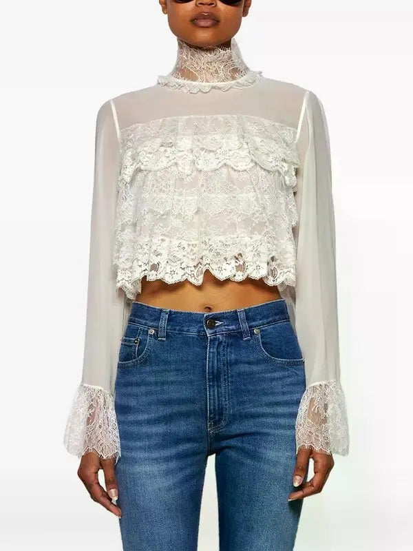 Lace-embroidered Cropped Blouse