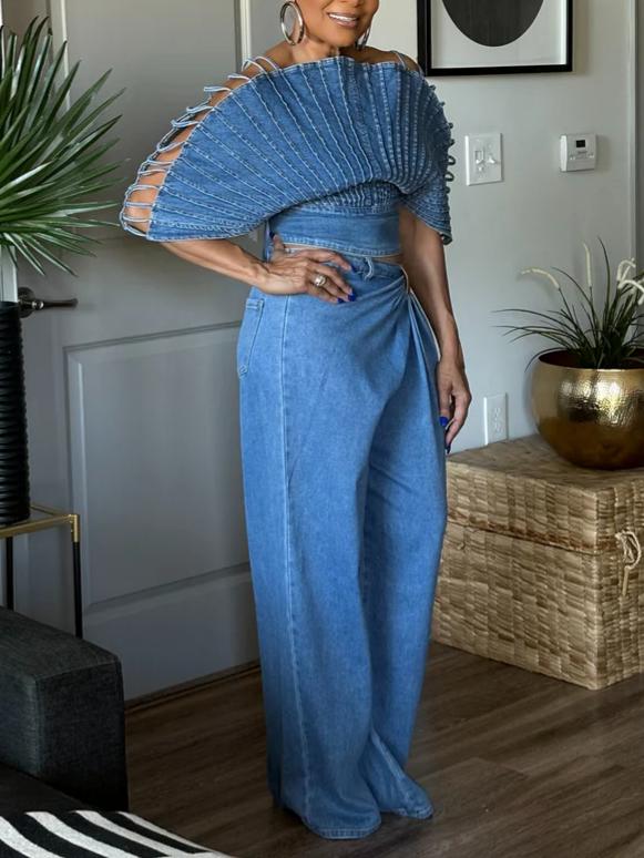 DENIM STRAPPY SHOULDER TOP