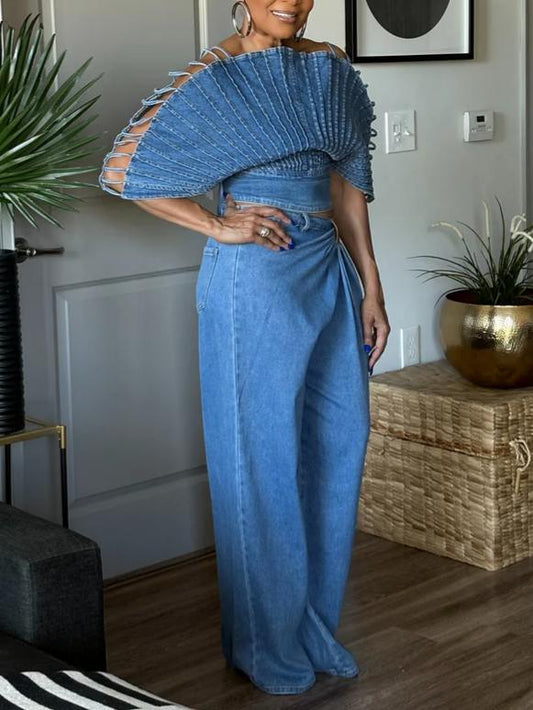 DENIM STRAPPY SHOULDER TOP