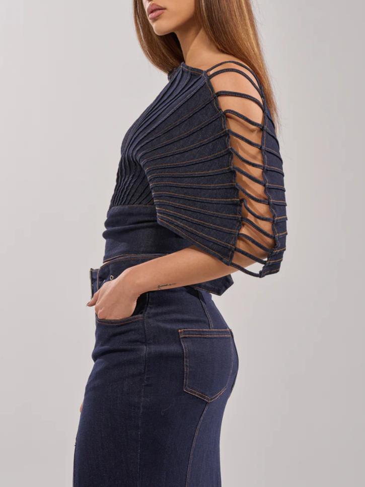 DENIM STRAPPY SHOULDER TOP