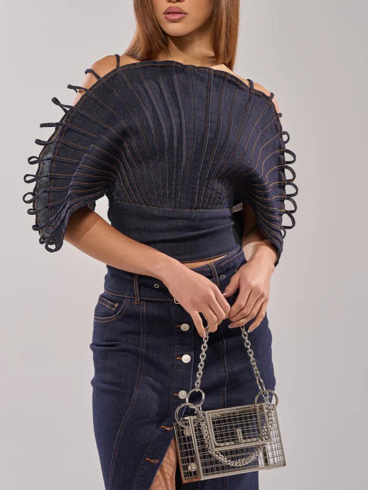 DENIM STRAPPY SHOULDER TOP