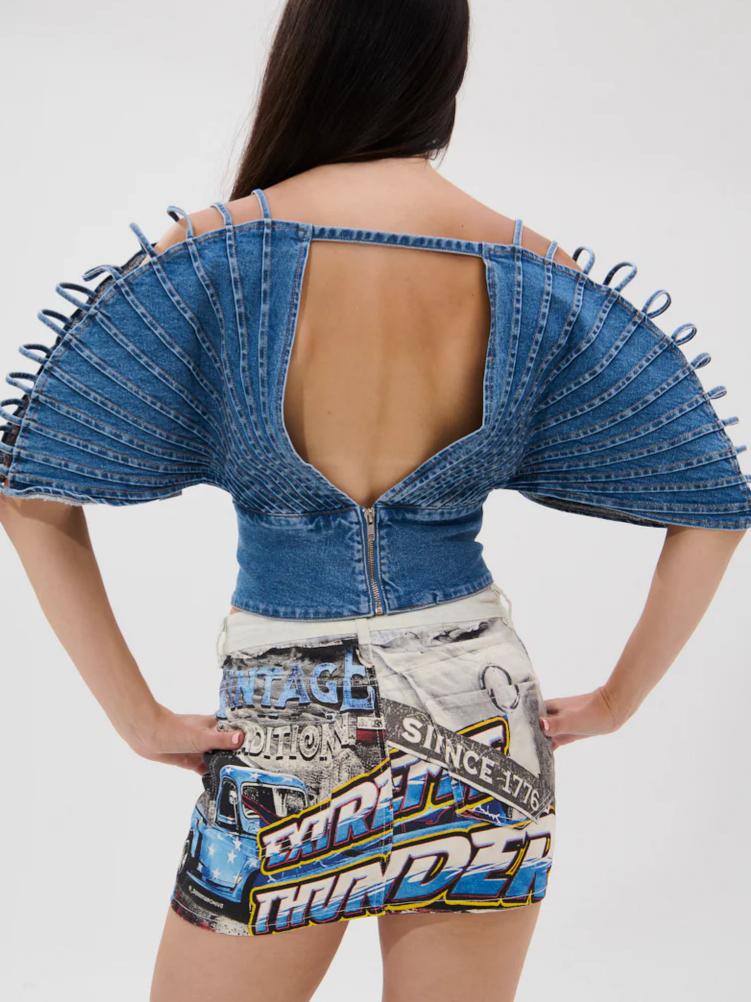 DENIM STRAPPY SHOULDER TOP