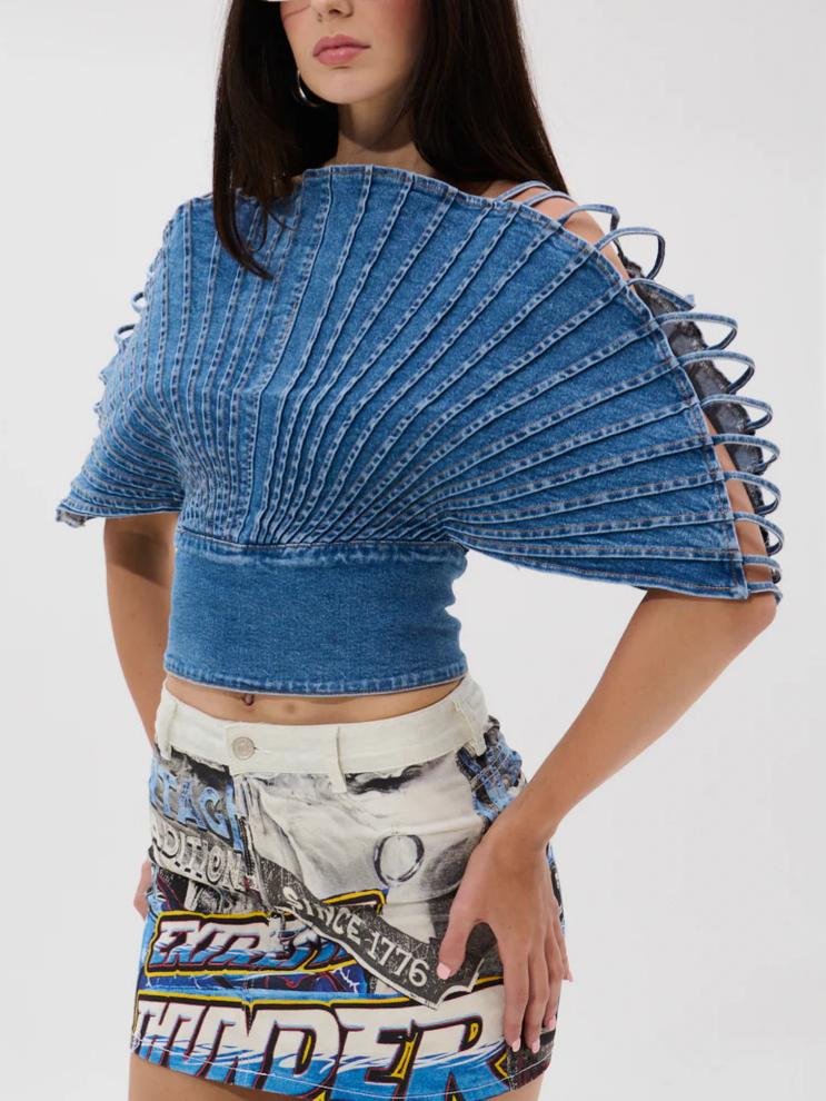 DENIM STRAPPY SHOULDER TOP