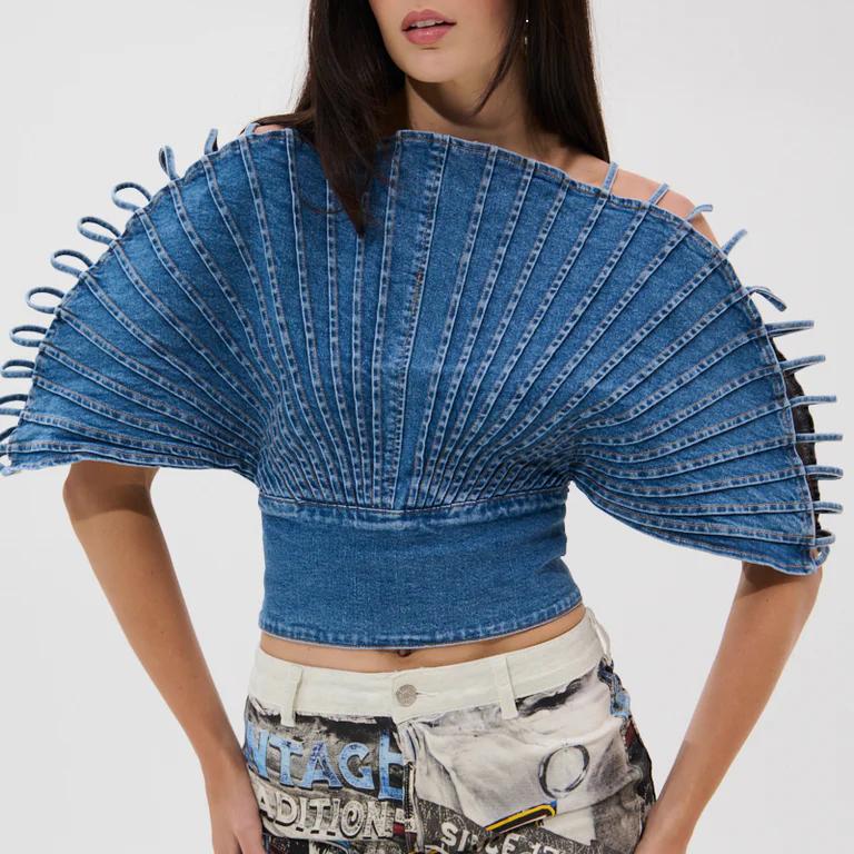 DENIM STRAPPY SHOULDER TOP
