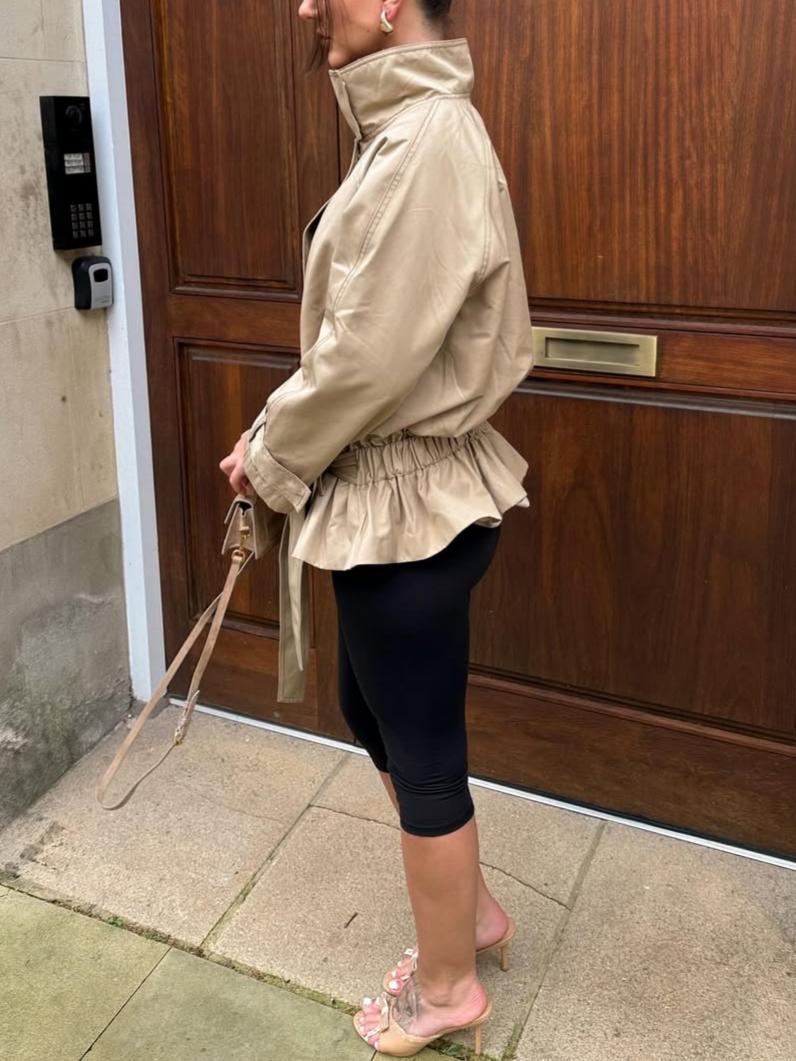 Petite Cream Faux Leather Belted Funnel Neck Coat