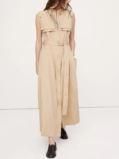 Stretch-Cotton Utility Maxi Dress
