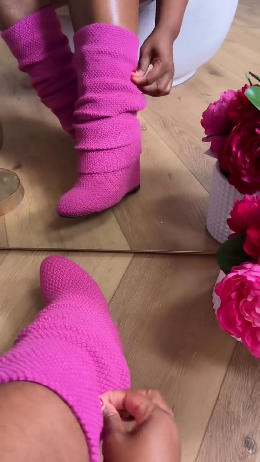 Woven Texture Ruched Wedge Boots