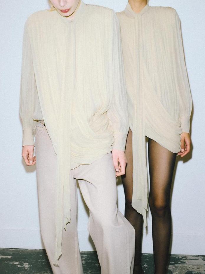 Draped Shoulder Pad Blouse