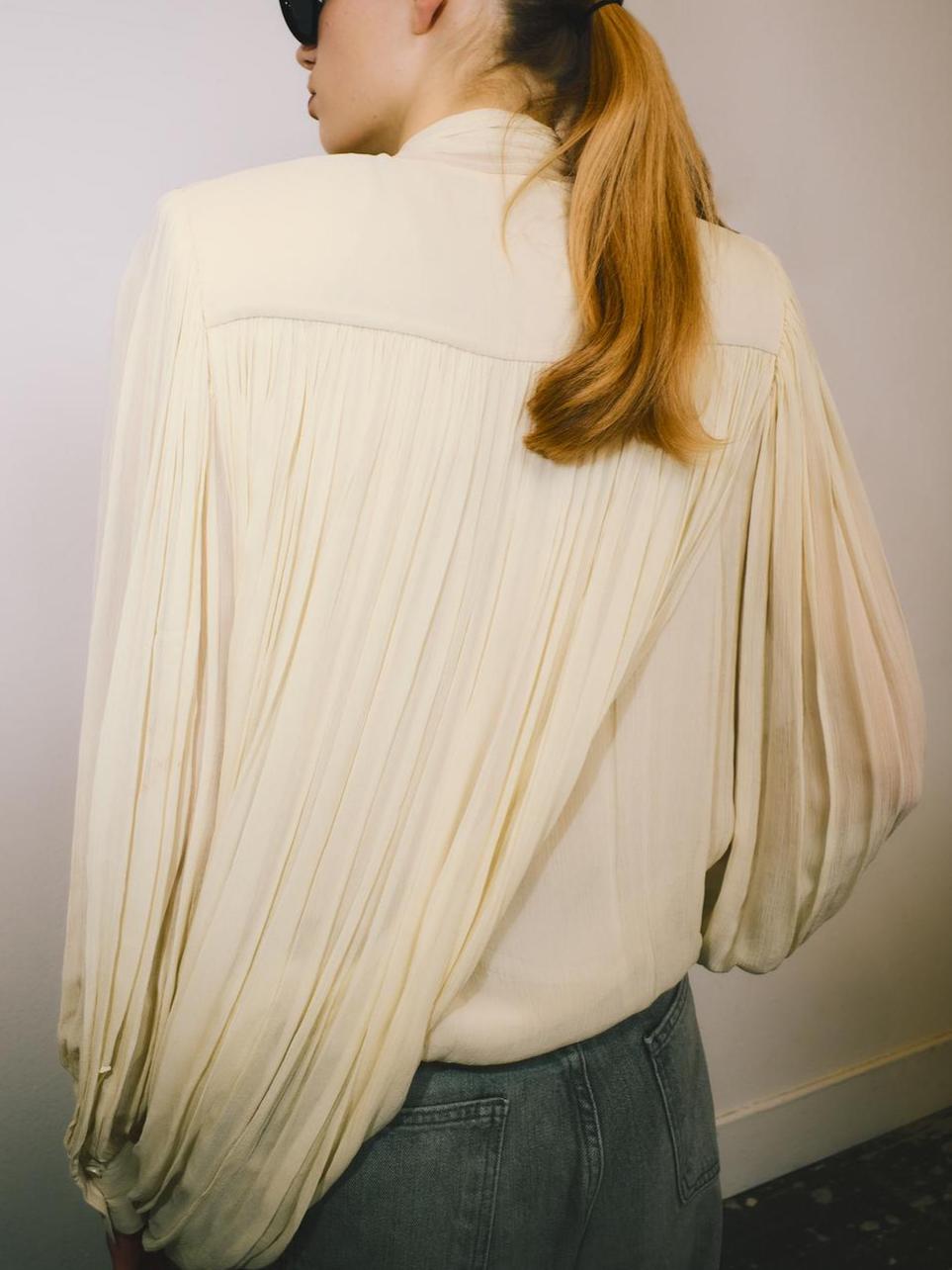 Draped Shoulder Pad Blouse